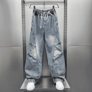 2026爆款秋季高街潮牌百搭水洗宽松阔腿直筒蓝色休闲牛仔裤子男生