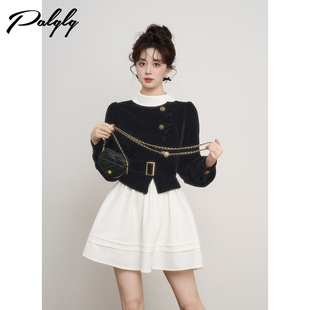 富家千金风假两件黑色连衣裙女2025年秋冬辛苦高级感法式a字裙子