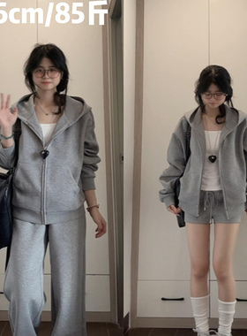 美式灰色开衫卫衣女2025新款宽松慵懒风连帽拉链外套上衣韩系chic