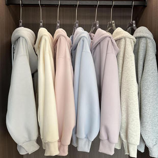 100%纯棉韩版基础款连帽卫衣女秋冬宽松加绒加厚情侣拉链开衫外套