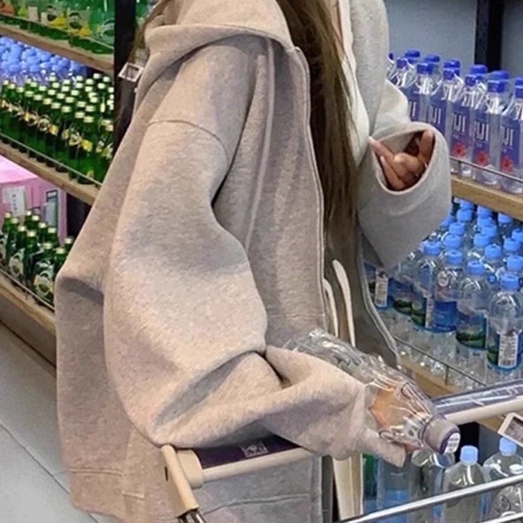 灰色连帽卫衣女春秋薄款2025新款爆款小个子宽松慵懒拉链开衫外套