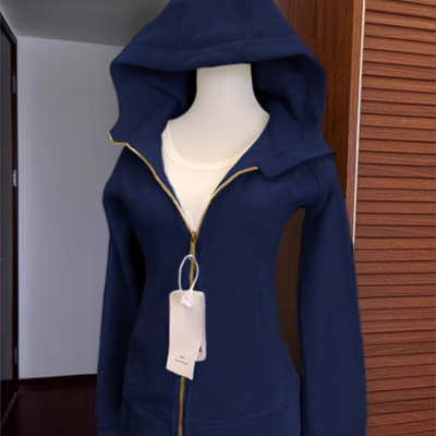 藏青色修身卫衣外套女款