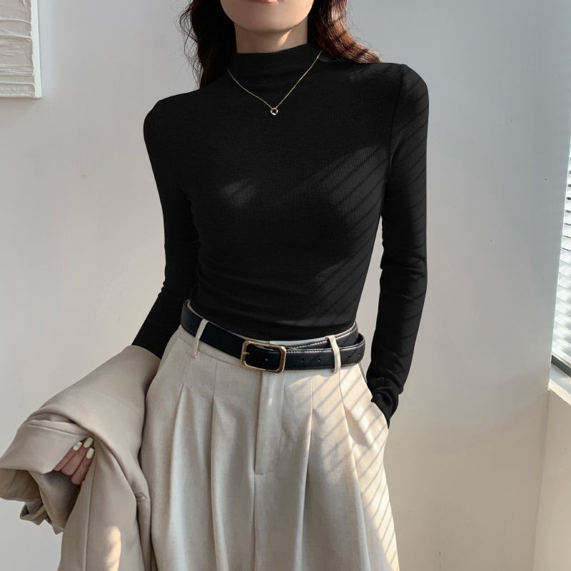 高级半高领修身长袖t恤