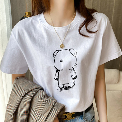 纯棉短袖上衣女2026夏季新款宽松卡通印花白色t恤打底衫体恤半袖