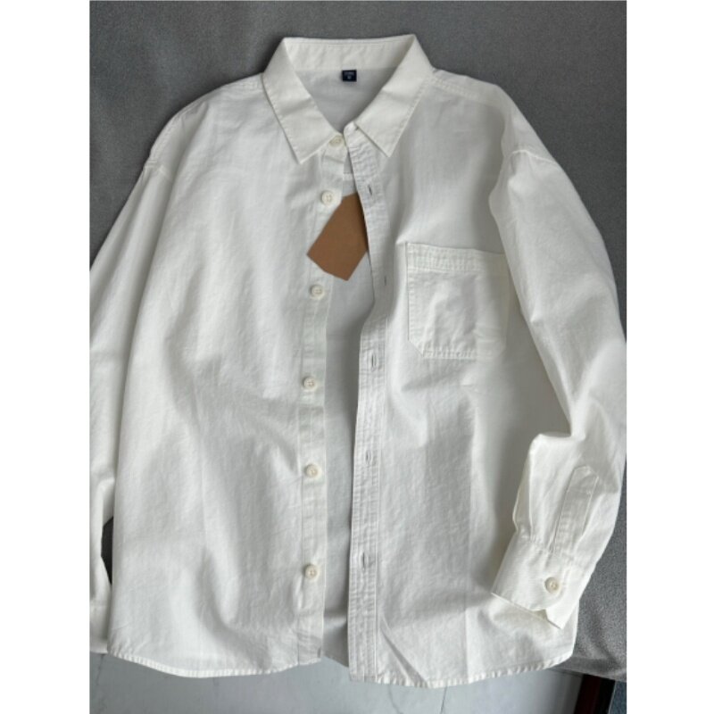 斜纹棉正肩白色衬衫内搭叠穿衬衣小个子休闲简约长袖上衣男女外套