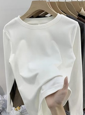 保暖德绒打底衫内搭新款圆领修身韩版ins百搭加绒加厚长袖t恤上衣
