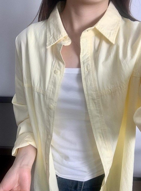 奶黄色宽松衬衫上衣2025韩版超好看纯棉长袖休闲百搭设计感小众