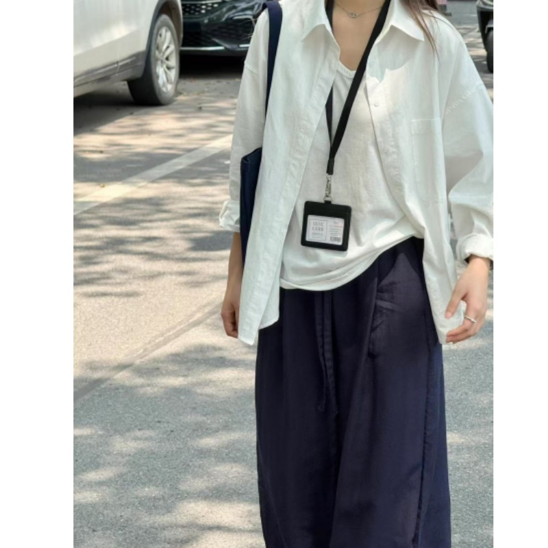 法式白色纯棉防晒衬衫女新款小个子宽松长袖衬衣内搭职业通勤上衣