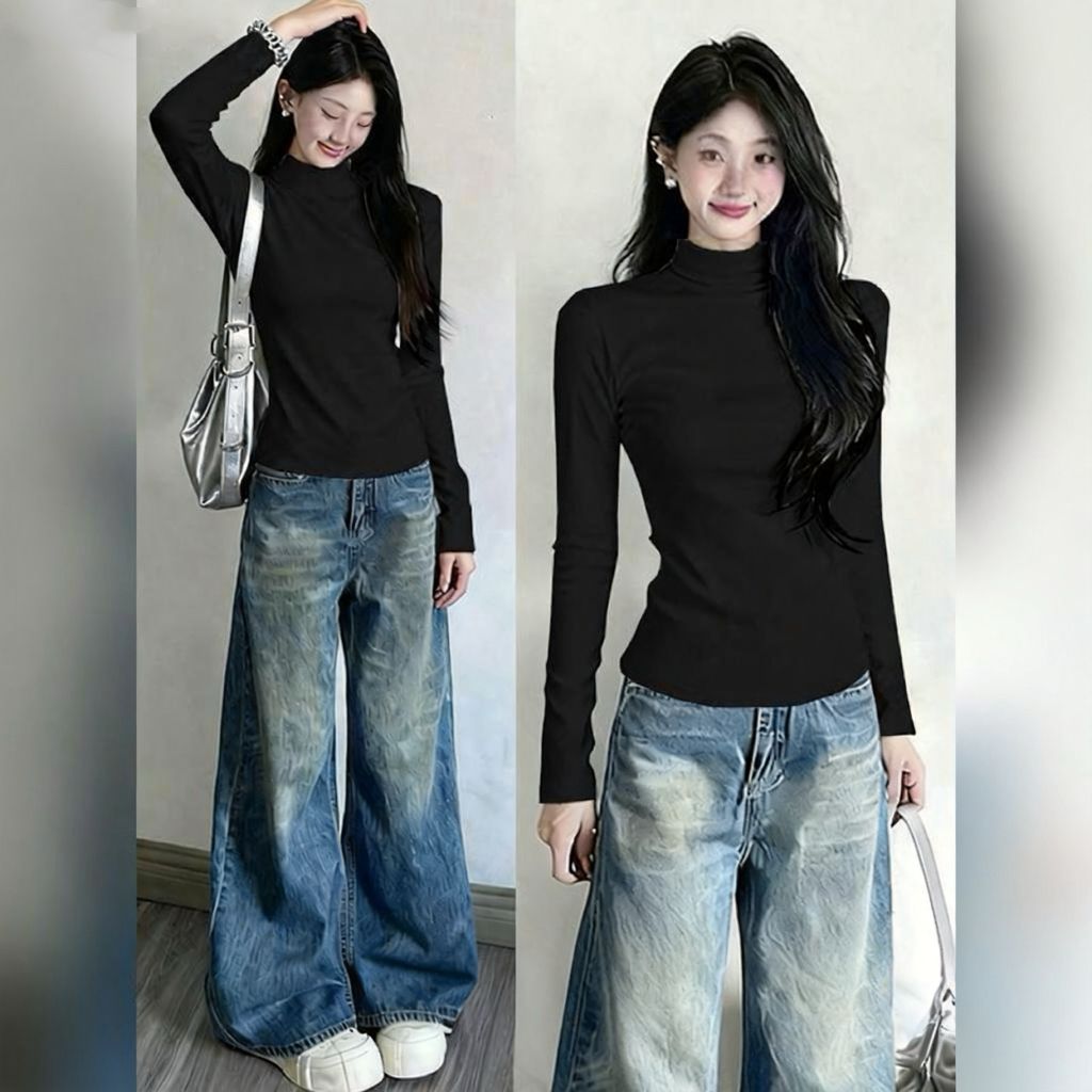 半高领韩系百搭打底长袖女秋冬德绒加厚高级感设计修身内搭上衣衫