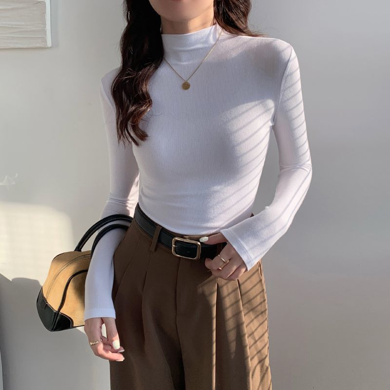 高级半高领修身长袖t恤