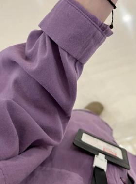 100%纯棉紫色衬衫女内搭叠穿宽松遮肉衬衣情侣款长袖上衣外套ins