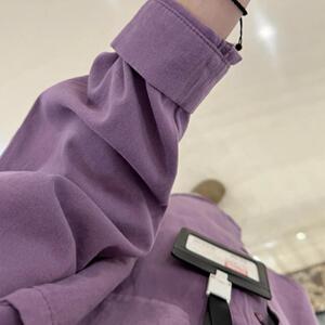100%纯棉紫色衬衫女内搭叠穿宽松遮肉衬衣情侣款长袖上衣外套ins