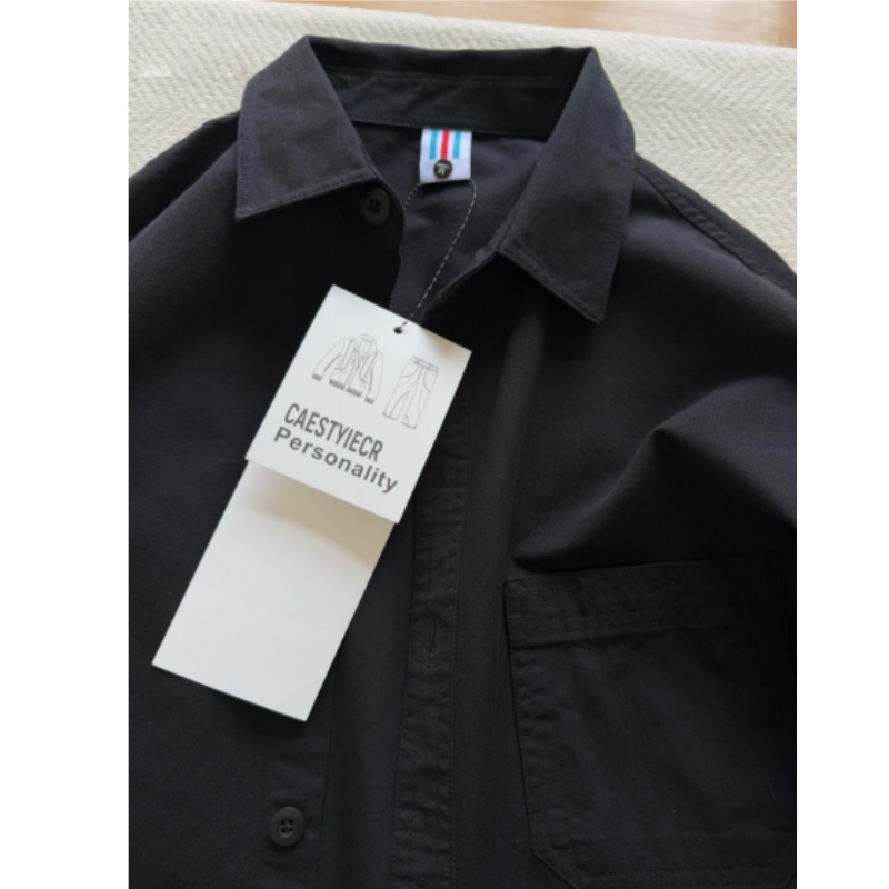 纯棉黑色衬衫长袖衬衣内搭叠穿