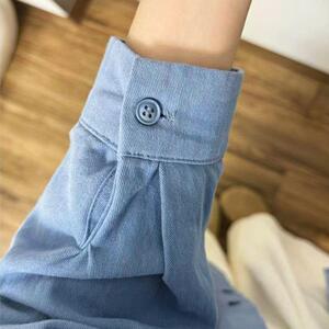 100%棉蓝色复古秋冬季衬衫女内搭打底宽松休闲显瘦长袖衬衣女外穿