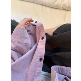 香芋紫韩版慵懒氛围感灯芯绒衬衫宽松长袖衬衣女百搭2026春秋外套