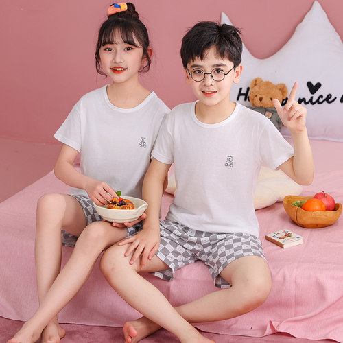 夏季卡通纯棉薄款男女童家居套装