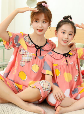 女童睡衣套装夏季亲子母女家居服