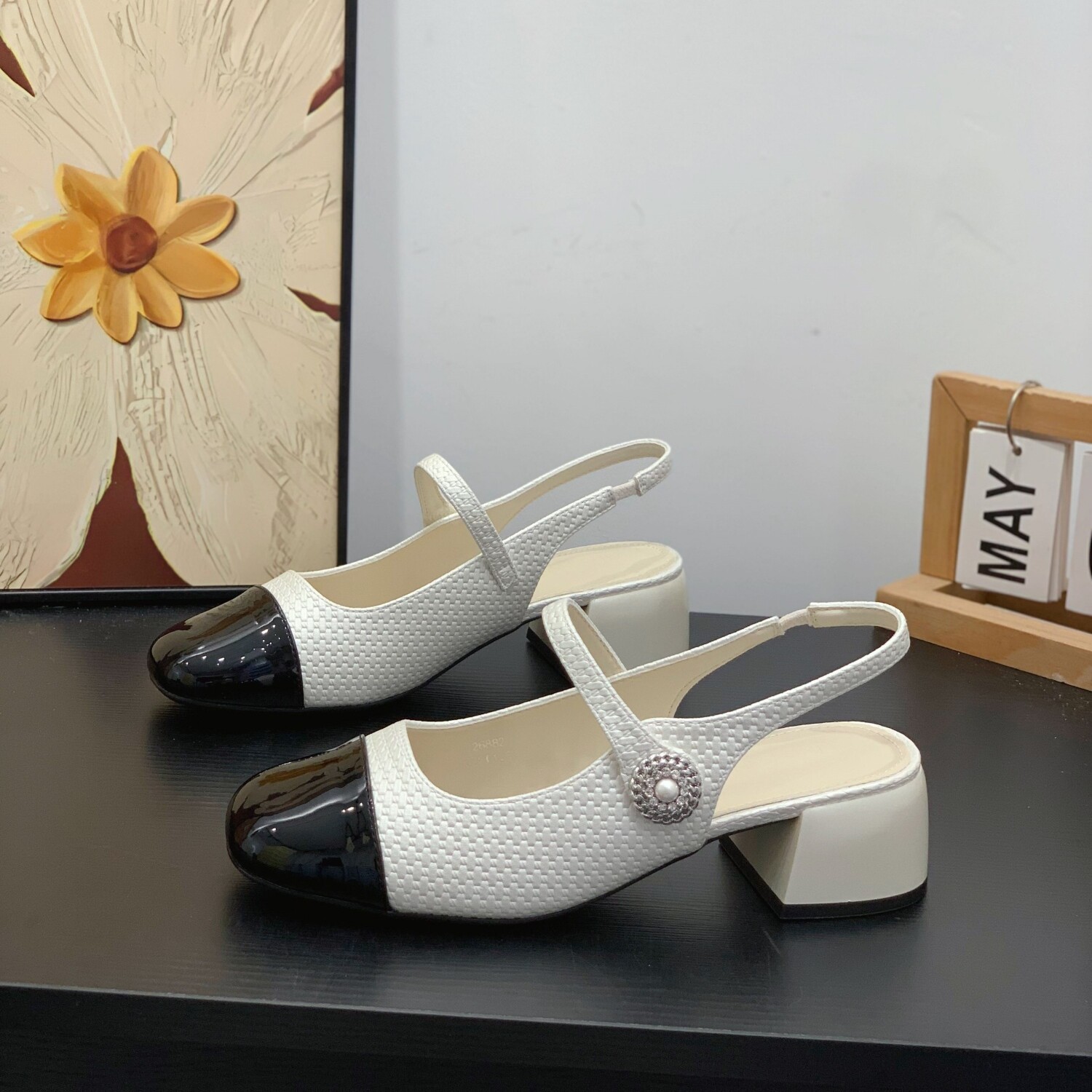 小香风配裙子包头拖鞋女2026夏季新款粗跟方头拼色气质玛丽珍半拖