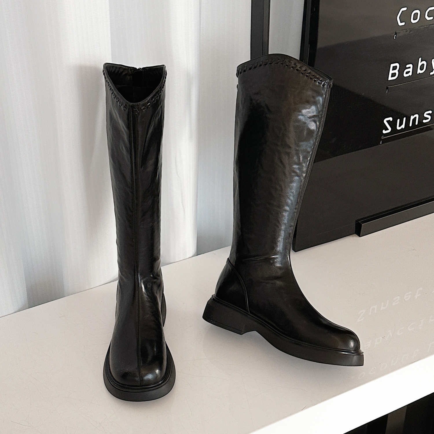 显瘦显腿细复古时尚潮流骑士长靴