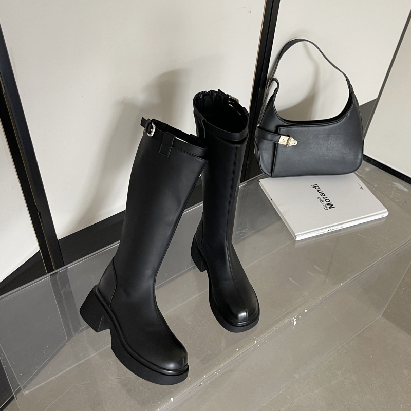 粗跟厚底气质显瘦不过膝长筒靴