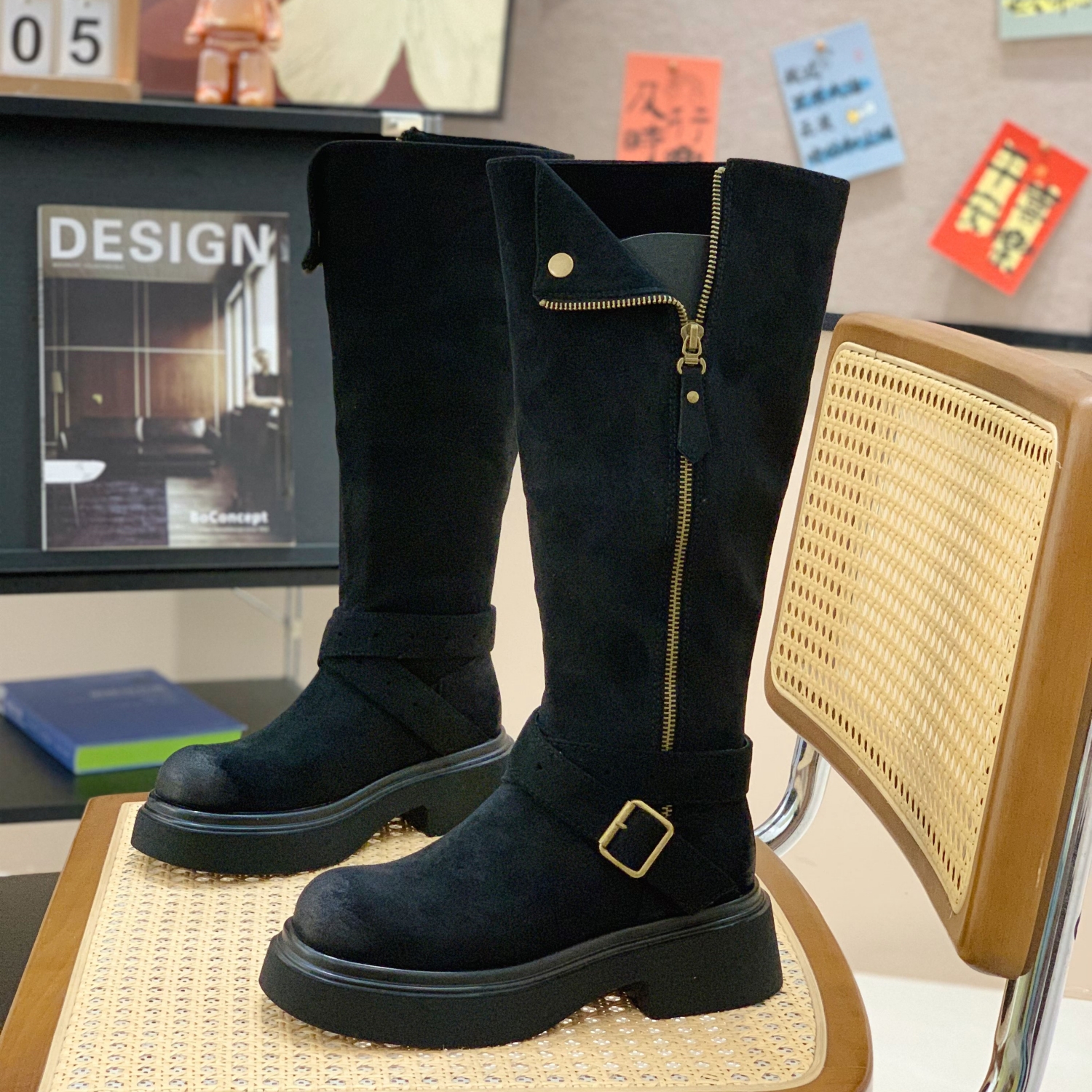 潮流百搭爆款皮带扣时尚炸街长靴