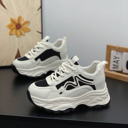 轻便显腿长内增高7CM真皮老爹鞋小个子女2026春季新款百搭运动鞋