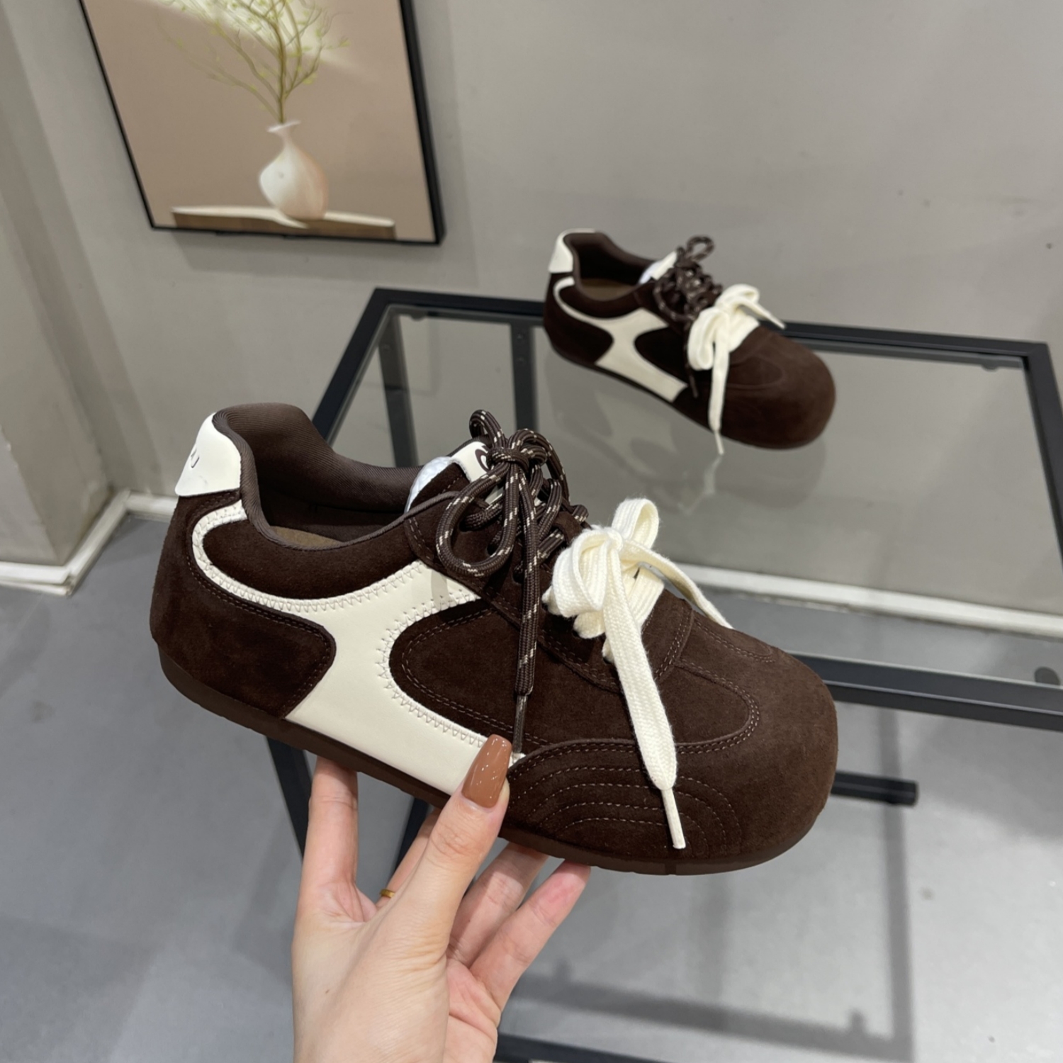 踩屎感显脚小真皮复古百搭德训鞋