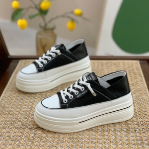 厚底真皮小白鞋女ins2023秋季新款松糕百搭透气休闲运动两穿板鞋