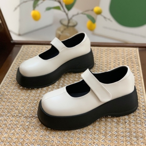 真皮玛丽珍单鞋女2023年春秋新款复古松糕厚底配裙子乐福鞋大头鞋