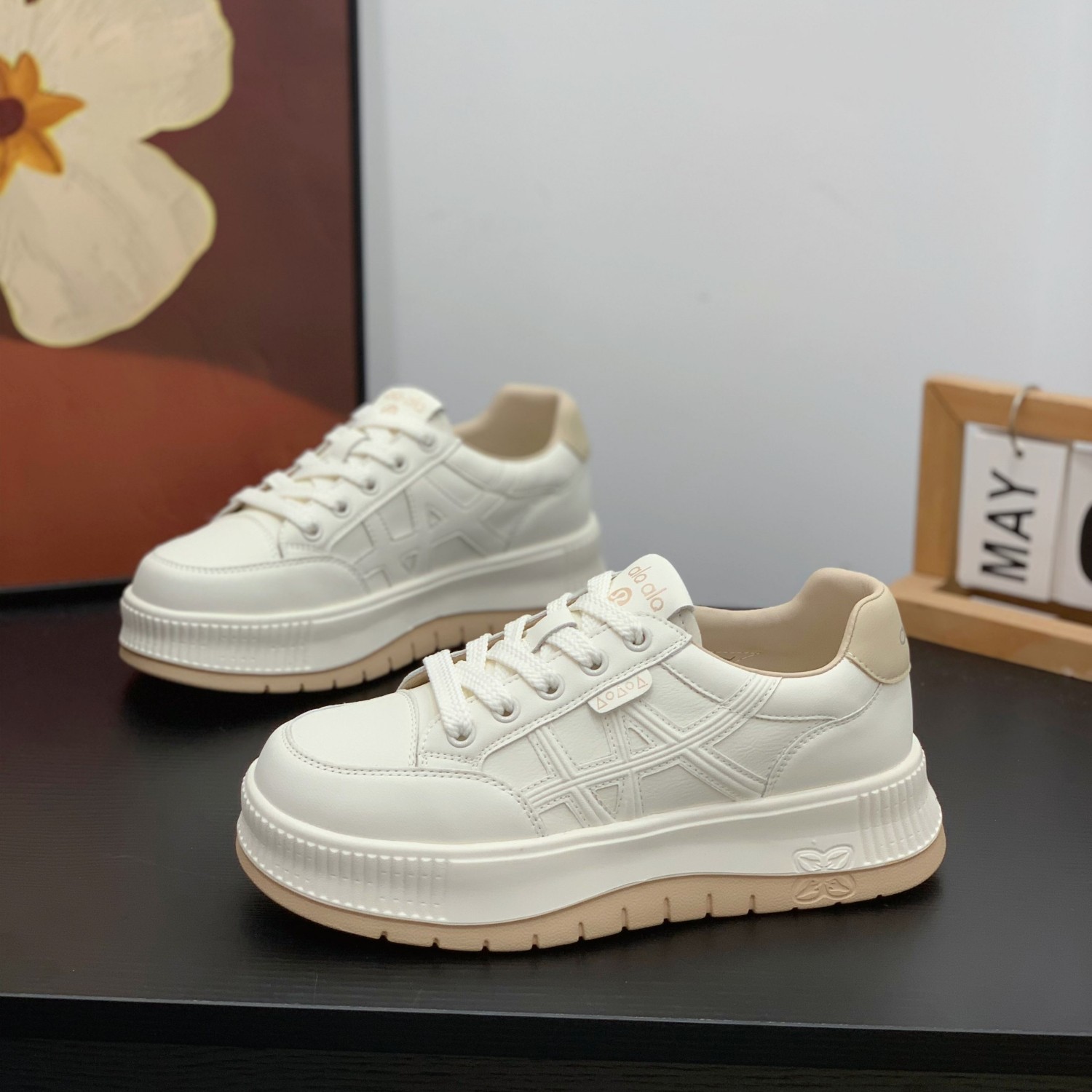 百搭学院风厚底板鞋女2026年春季新款真皮小白鞋显脚小时尚休闲鞋,女鞋,休闲板鞋,淘宝优惠券,粉丝福利购,淘宝优惠卷