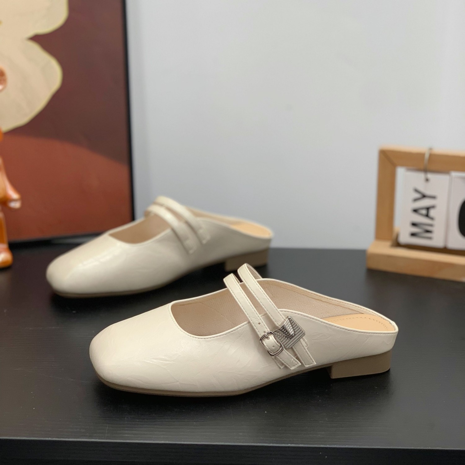 温柔晚晚风一字带包头拖女2026春夏新款平底方头外穿玛丽珍半拖鞋,女鞋,包头拖,淘宝优惠券,粉丝福利购,淘宝优惠卷