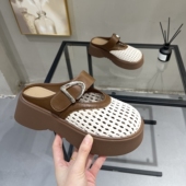 厚底镂空透气一脚蹬懒人半拖鞋 复古编织包头拖鞋 女夏外穿2026新款