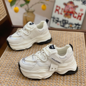 显脚小网面透气老爹鞋女2024新款厚底百搭春秋轻便真皮运动休闲鞋