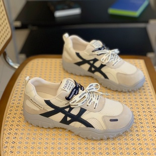 拼色显脚小休闲鞋 2025秋季 女轻便系带舒适时尚 百搭复古老爹鞋 新款