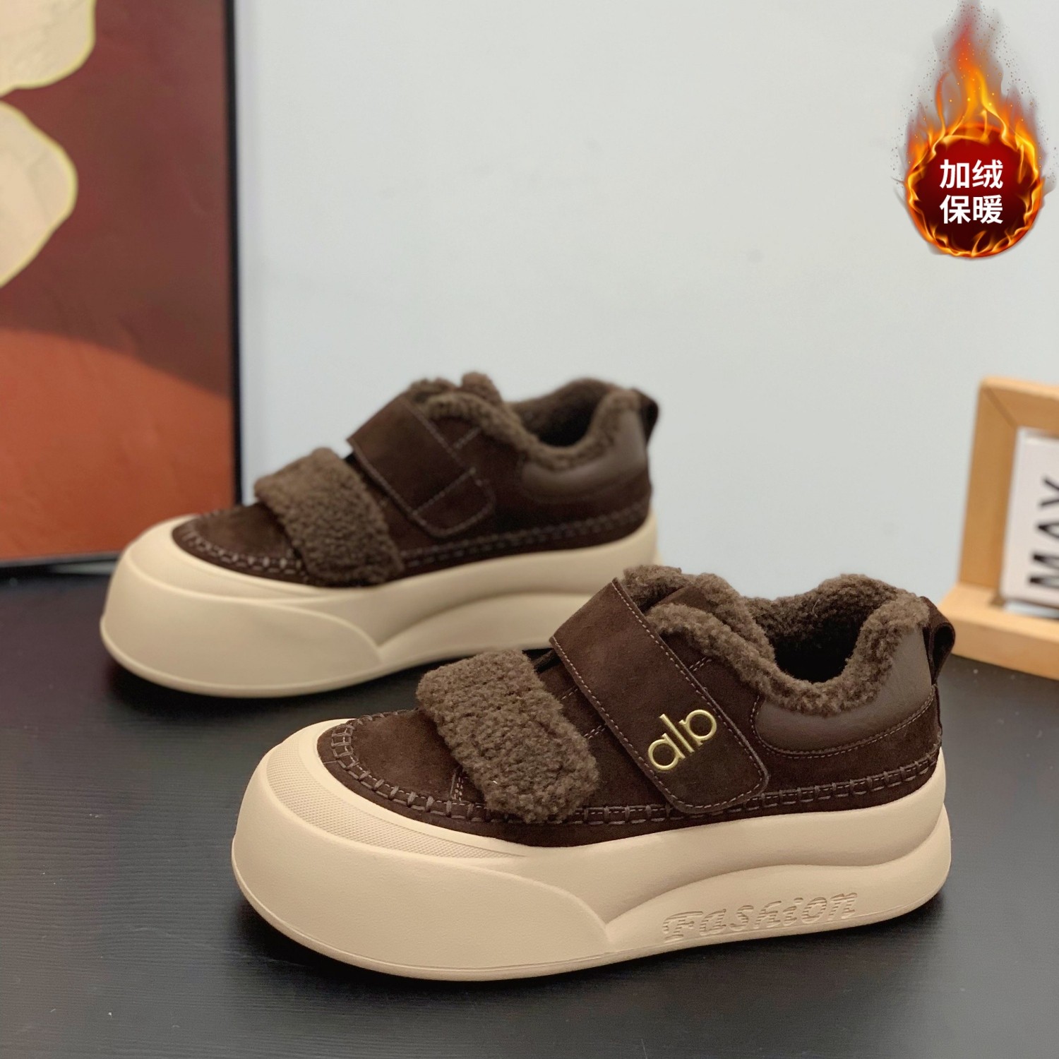 复古羊羔毛勃肯棉鞋女2025冬季新款加绒保暖厚底雪地靴魔术贴板鞋,女鞋,时尚雪地靴,淘宝优惠券,粉丝福利购,淘宝优惠卷