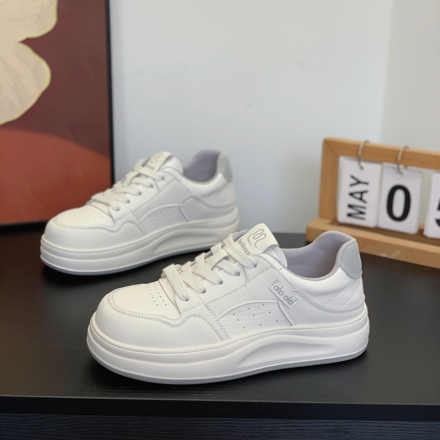 真皮小白鞋女2026春季新款厚底增高系带学院风板鞋百搭休闲运动鞋,女鞋,时尚休闲鞋,淘宝优惠券,粉丝福利购,淘宝优惠卷