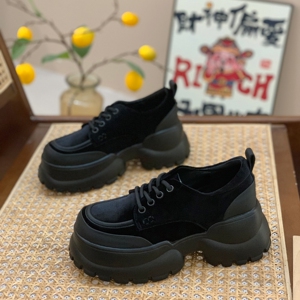 绒面玛丽珍鞋女2023新款秋冬超火黑色英伦风乐福鞋7cm松糕小皮鞋