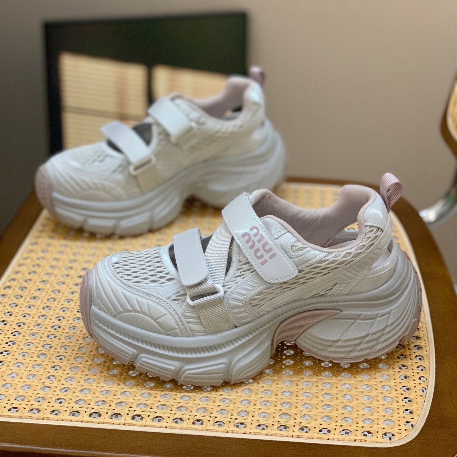 厚底增高真皮老爹鞋女2026夏季新款镂空单网透气显脚小运动休闲鞋