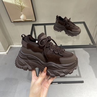 显脚小运动鞋 厚底真皮老爹鞋 爆款 小个子复古休闲鞋 女2025秋冬新款