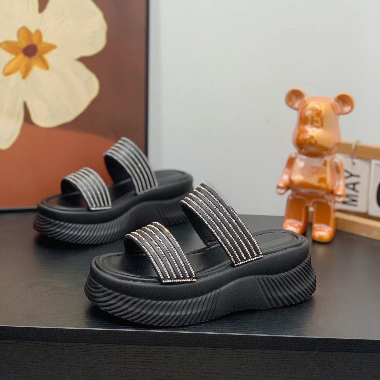 松糕厚底6CM一字拖鞋小个子女2026春夏新款增高显瘦外穿水钻凉拖