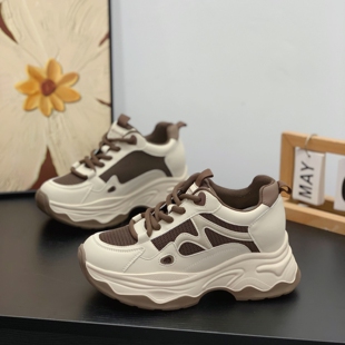 内增高7CM小个子显腿长真皮老爹鞋女2025秋冬新款时髦拼色运动鞋
