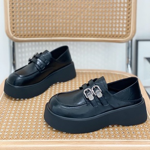 百搭圆头复古英伦风舒适单鞋 新款 女2026春季 小个子松糕厚底乐福鞋