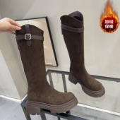 厚底增高6cm骑士靴女2025冬季 新款 复古显瘦加绒高筒靴不过膝长靴