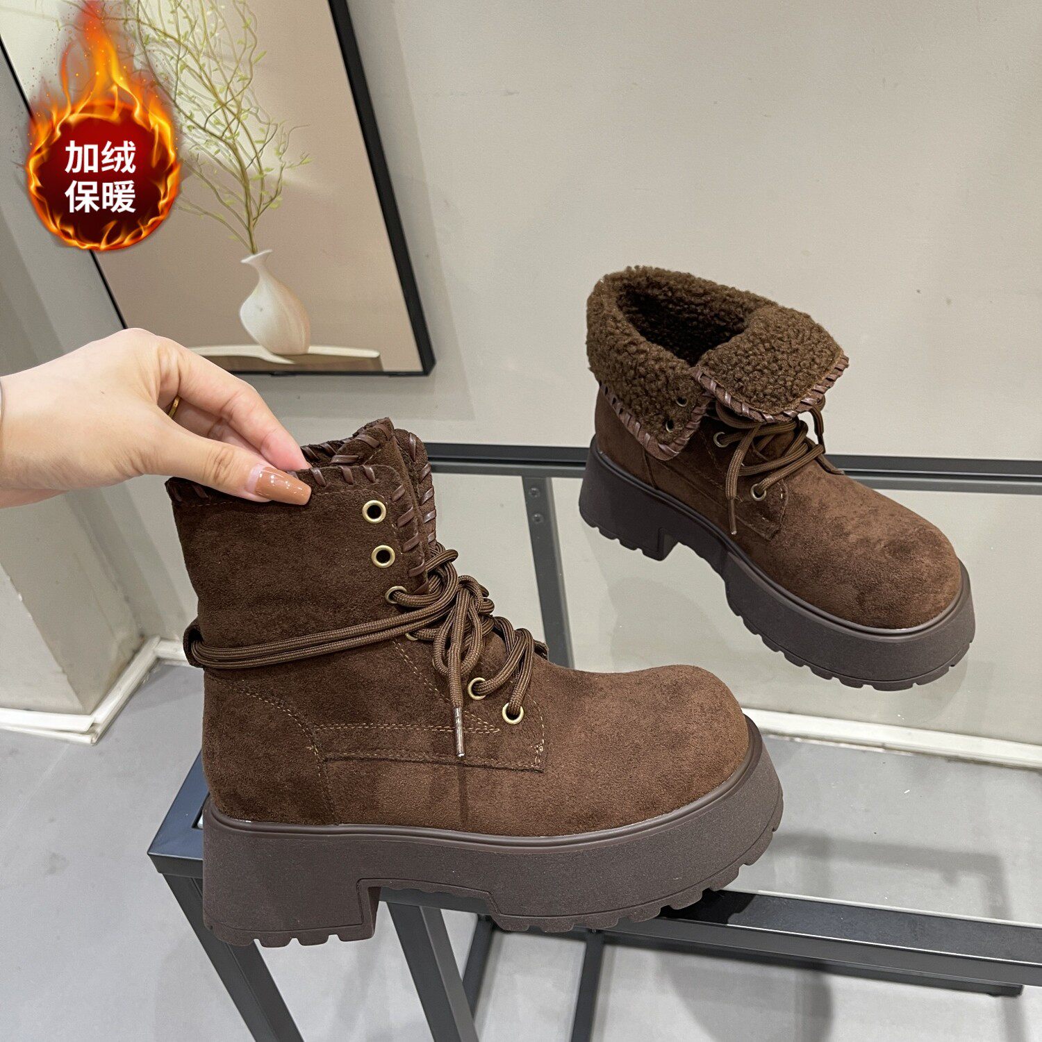 马丁靴女2025新款冬季加绒真皮两穿大黄靴英伦风百搭翻盖厚底短靴