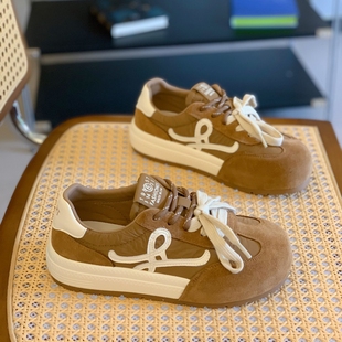 休闲显脚小厚底百搭运动阿甘鞋 新款 女2025秋季 超火真皮复古德训鞋