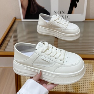 百搭简约舒适踩脚两穿轻便休闲板鞋 真皮厚底小白鞋 女2026春秋新款