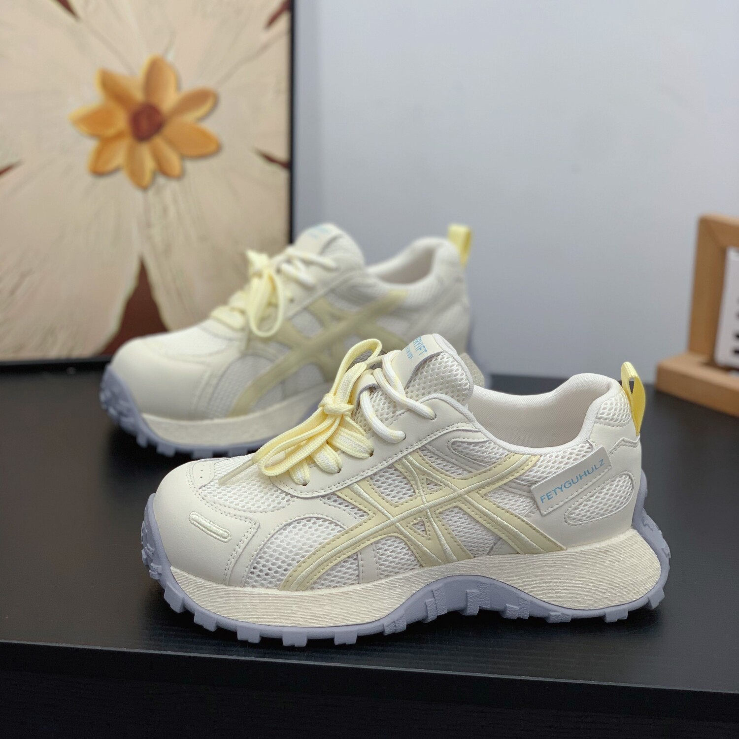 时髦拼色夏季镂空网面老爹鞋女2026超火双鞋带厚底休闲真皮运动鞋