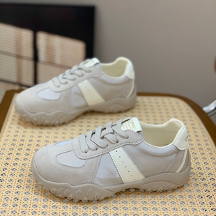 女款 软底运动休闲鞋 2025秋季 厚底显脚小阿甘鞋 新款 真皮复古德训鞋