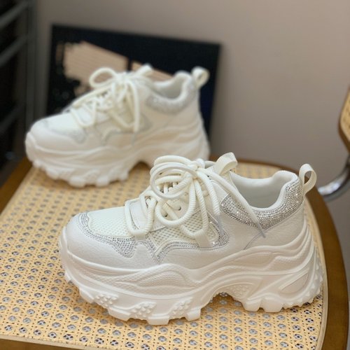 轻便厚底显腿长贴钻单网老爹鞋