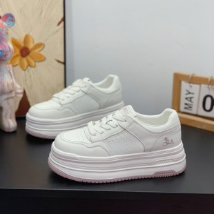 厚底增高轻便百搭真皮小白鞋女2026夏季新款镂空单网透气休闲板鞋